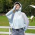 Women Long Sleeves Sun Protection Shirt Ice Silk Breathable Thin Hooded Jacket For Outdoor Fishing Hiking 8334 white one size