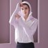 Women Long Sleeves Sun Protection Shirt Ice Silk Breathable Thin Hooded Jacket For Outdoor Fishing Hiking 8334 white one size
