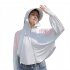 Women Long Sleeves Sun Protection Shirt Ice Silk Breathable Thin Hooded Jacket For Outdoor Fishing Hiking 8334 white one size