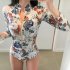 Women Long Sleeves Swimsuit Elegant Printing Sunscreen Quick drying One piece Swimwear For Hot Spring 2103 suits L