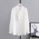 Women Long Sleeves T-shirt Large Size Professional Bottoming Shirt Elegant V Neck Solid Color Chiffon Blouse White 2XL