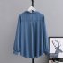 Women Long Sleeves T shirt Large Size Professional Bottoming Shirt Elegant V Neck Solid Color Chiffon Blouse blue 4XL