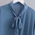 Women Long Sleeves T shirt Large Size Professional Bottoming Shirt Elegant V Neck Solid Color Chiffon Blouse blue 5XL