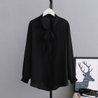 Women Long Sleeves T-shirt Large Size Professional Bottoming Shirt Elegant V Neck Solid Color Chiffon Blouse black 2XL