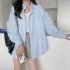 Women Long Sleeves T shirt Fashion Lapel Solid Color Blouse Breathable Casual Single breasted Cardigan Tops Pink S