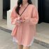 Women Long Sleeves T shirt Fashion Lapel Solid Color Blouse Breathable Casual Single breasted Cardigan Tops Pink S