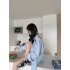 Women Long Sleeves T shirt Fashion Lapel Solid Color Blouse Breathable Casual Single breasted Cardigan Tops Pink S