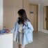 Women Long Sleeves T shirt Fashion Lapel Solid Color Blouse Breathable Casual Single breasted Cardigan Tops Pink S
