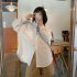 Women Long Sleeves T shirt Fashion Lapel Solid Color Blouse Breathable Casual Single breasted Cardigan Tops Pink S