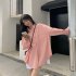Women Long Sleeves T shirt Fashion Lapel Solid Color Blouse Breathable Casual Single breasted Cardigan Tops Pink S
