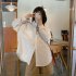 Women Long Sleeves T shirt Fashion Lapel Solid Color Blouse Breathable Casual Single breasted Cardigan Tops Pink S