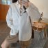 Women Long Sleeves T shirt Fashion Lapel Solid Color Blouse Breathable Casual Single breasted Cardigan Tops blue S
