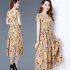 Women Long Style Round Collar Short Sleeve Floral Printing Dress for Summer Wear Khaki L
