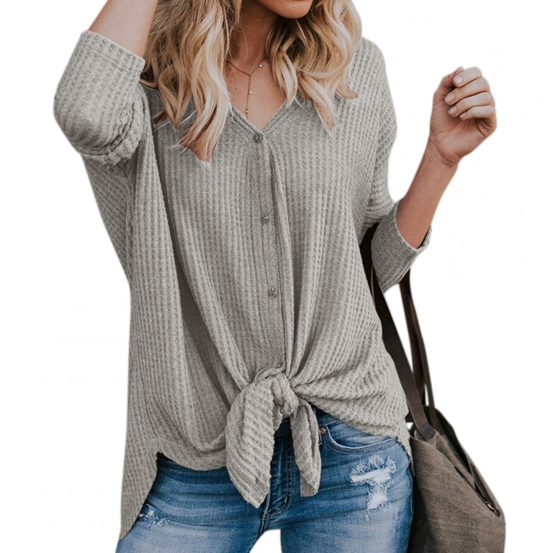 Women Long - sleeved V-neck Cardigan Solid Color Single-breasted Undershirt