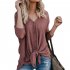 Women Long   sleeved V neck Cardigan Solid Color Single breasted Undershirt