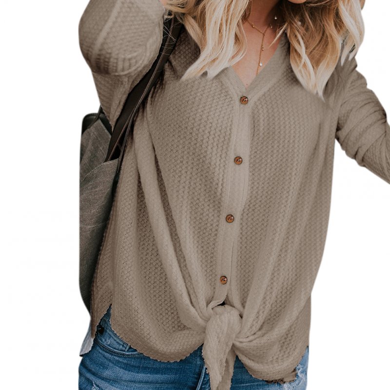 Women Long - sleeved V-neck Cardigan Solid Color Single-breasted Undershirt
