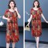 Women Loose Floral Dress Comfortable Breathable Round Neck Short Sleeve Ice Silk Swing Dress A Line Skirt green 4XL