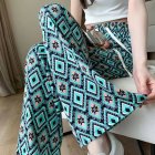 Women Loose Printed Casual Pants Drawstring Design High Waist Wide Leg Trousers For Workout Jogging Running diamond S