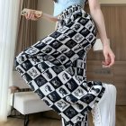 Women Loose Printed Casual Pants Drawstring Design High Waist Wide Leg Trousers For Workout Jogging Running portrait S