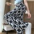 Women Loose Printed Casual Pants Drawstring Design High Waist Wide Leg Trousers For Workout Jogging Running portrait M