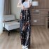 Women Loose Printed Casual Pants Drawstring Design High Waist Wide Leg Trousers For Workout Jogging Running portrait M