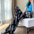 Women Loose Printed Casual Pants Drawstring Design High Waist Wide Leg Trousers For Workout Jogging Running portrait M