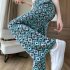 Women Loose Printed Casual Pants Drawstring Design High Waist Wide Leg Trousers For Workout Jogging Running portrait M
