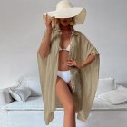 Women Loose Shirt Summer Sun Protection Beach Cardigan Tops Bikini Cover Up Casual Loose Blouse Khaki (ZS2042) One size