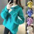 Women Loose Thickening Fleece Lined Casual Sport Hooded Pullover for Autumn Winter   pink purple M