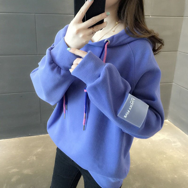 Women Loose Thickening Fleece Lined Casual Sport Hooded Pullover for Autumn Winter   purple_M