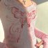 Women Low Cut V neck Tank Tops Summer Thin Elegant Butterfly Printing Ribbed Slim Fit Vest Pink M