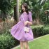 Women Maternity Dress Summer Short Sleeves Round Neck Midi Skirt Loose Large Size Casual Pullover Dress Purple 2XL