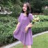 Women Maternity Dress Summer Short Sleeves Round Neck Midi Skirt Loose Large Size Casual Pullover Dress Purple 2XL