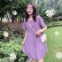 Women Maternity Dress Summer Short Sleeves Round Neck Midi Skirt Loose Large Size Casual Pullover Dress Purple 2XL