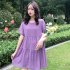 Women Maternity Dress Summer Short Sleeves Round Neck Midi Skirt Loose Large Size Casual Pullover Dress Purple 2XL
