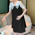 Women Maternity Dress Summer Short Sleeves Chiffon A line Skirt Fashion Solid Color Lace up Loose Dress 510 black skirt M