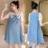 Women Maternity Dress Summer Short Sleeves Chiffon A line Skirt Fashion Solid Color Lace up Loose Dress 510 black skirt M