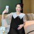 Women Maternity Dress Summer Short Sleeves Chiffon A line Skirt Fashion Solid Color Lace up Loose Dress 510 black skirt M