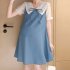 Women Maternity Dress Summer Short Sleeves Chiffon A line Skirt Fashion Solid Color Lace up Loose Dress 510 black skirt M