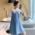 Women Maternity Dress Summer Short Sleeves Chiffon A line Skirt Fashion Solid Color Lace up Loose Dress 510 black skirt M