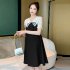 Women Maternity Dress Summer Short Sleeves Chiffon A line Skirt Fashion Solid Color Lace up Loose Dress 510 black skirt M