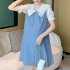 Women Maternity Dress Summer Short Sleeves Chiffon A line Skirt Fashion Solid Color Lace up Loose Dress 510 black skirt M