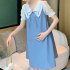 Women Maternity Dress Summer Short Sleeves Chiffon A line Skirt Fashion Solid Color Lace up Loose Dress 510 black skirt M