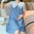 Women Maternity Dress Summer Short Sleeves Chiffon A line Skirt Fashion Solid Color Lace up Loose Dress 510 black skirt M