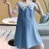 Women Maternity Dress Summer Short Sleeves Chiffon A line Skirt Fashion Solid Color Lace up Loose Dress 510 black skirt M