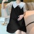 Women Maternity Dress Summer Short Sleeves Chiffon A line Skirt Fashion Solid Color Lace up Loose Dress 510 black skirt M