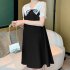 Women Maternity Dress Summer Short Sleeves Chiffon A line Skirt Fashion Solid Color Lace up Loose Dress 510 black skirt M