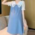 Women Maternity Dress Summer Short Sleeves Chiffon A line Skirt Fashion Solid Color Lace up Loose Dress 510 black skirt M