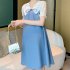 Women Maternity Dress Summer Short Sleeves Chiffon A line Skirt Fashion Solid Color Lace up Loose Dress 510 black skirt M