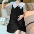 Women Maternity Dress Summer Short Sleeves Chiffon A line Skirt Fashion Solid Color Lace up Loose Dress 510 black skirt M